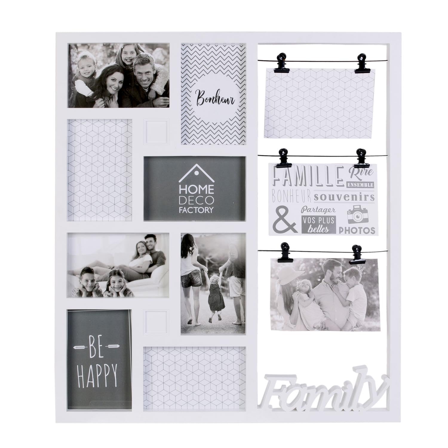 HOME DECO FACTORY Pele-Mele Multi Frame For 11 Photos Plastic White, Pe Glass, 46.5 X 2.2 X 53 Cm