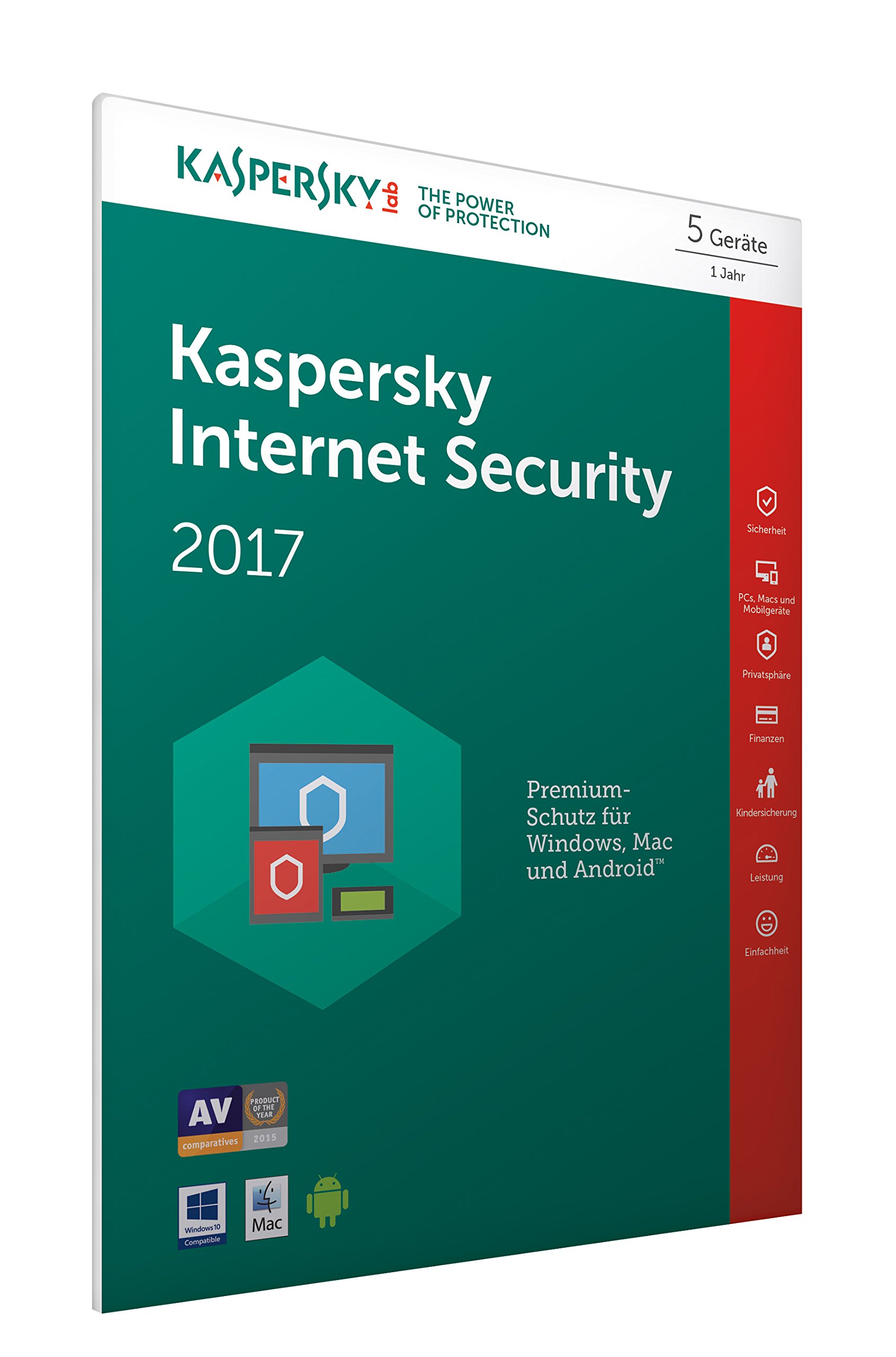 Kaspersky Internet Security 2017 | 5 Geräte | 1 Jahr | PC/Mac/Android | Download