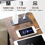 LOAKEKEL Narrow Side Table with Charging Station, LED Light, End Tables Living Room Set of 2, Skinny Nightstand with Fabric Drawer, Slim Sofa Table for Bedroom, Small Space, Couch, Brown, HETNDP02LPBR