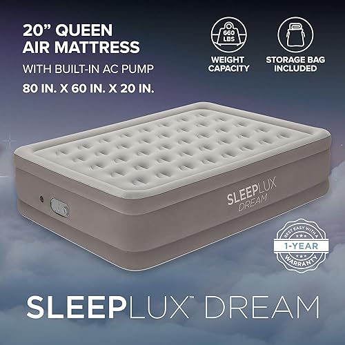 Miniatura 2 de SLEEPLUX Dream - Colchón de aire Queen de lujo, bomba doble integrada, se mantiene inflado toda la noche, colchón inflable de doble altura de 20