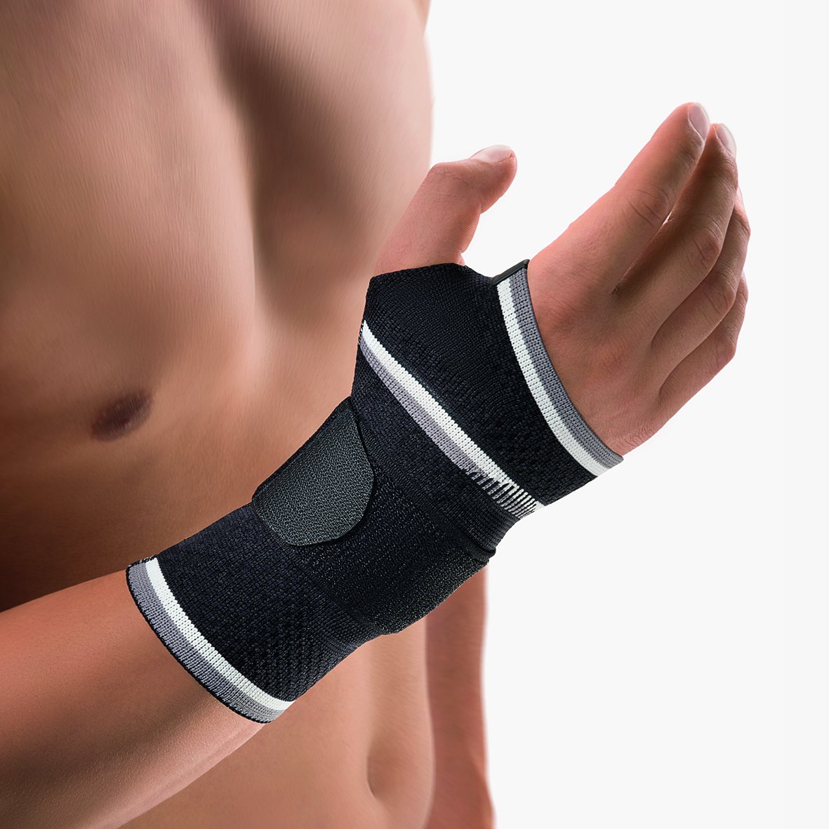 Bort 112920 medium rechts schwarz ManuBasic Handgelenkbandage, rechts oder links tragbar in verschiedenen Farben, rechts medium, schwarz
