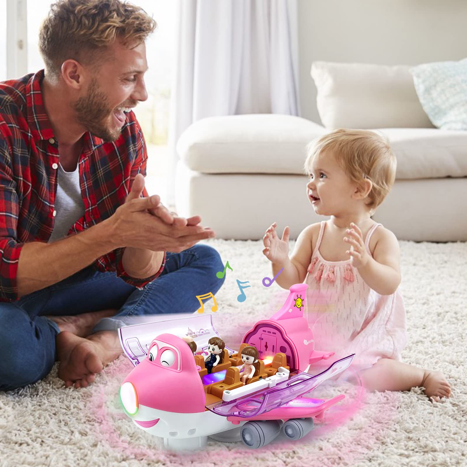 Juguetes de avión rosa para niños pequeños de 1 a 3 a 5 años, avión de juguete para niños de 4 a 8 años, juguetes para niños pequeños, avión de aire de acción con luces LED intermitentes y 3
