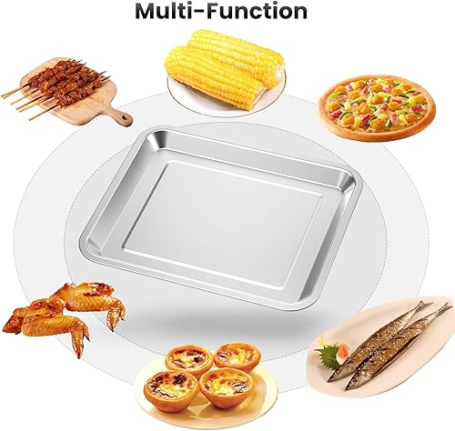 Miniatura 5 de 2 bandejas de acero inoxidable para hornear compatibles con bandeja de horno tostadora Cuisinart, adecuada para freidora de aire Cuisinart TOA-060 y