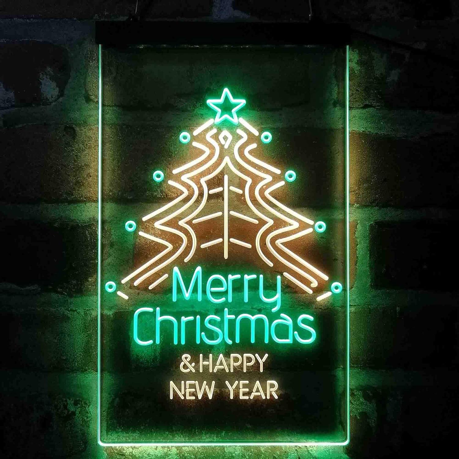 ADVPRO Merry Christmas & Happy New Year Dual Color LED Neon Sign Green & Yellow 8 x 12 Inches st6s23-i4119-gy