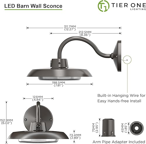 Miniatura 4 de Luz LED de 35 W con cuello de cisne de 8 pulgadas, luz de pared de granja al aire libre con poste de fotocélula del atardecer al amanecerluz de área