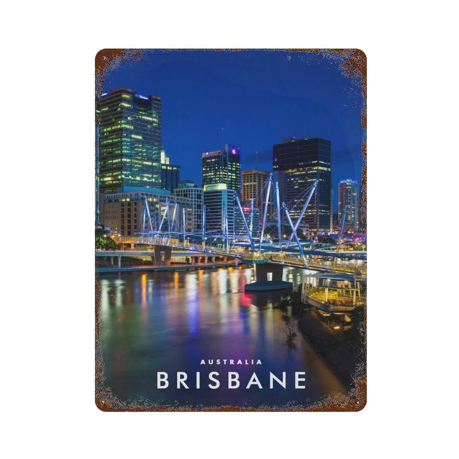 Brisbane Australia 15.7"x11.8" Vintage Rust Metal Sign, Shabby Chic Decor for Garage, Bar And Workshop Decor