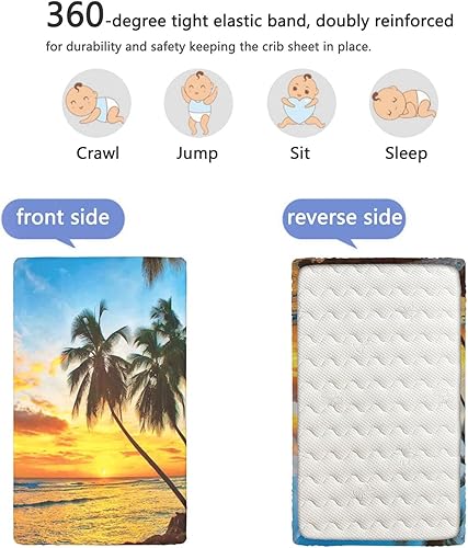 Miniatura 5 de Sábanas de cuna ajustables con temática oceánica, sábanas portátiles para cuna, suaves y elásticas, sábana de bebé para niños y niñas, 24 x 38