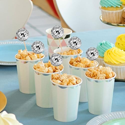 Miniatura 5 de 15 adornos de bola de discoteca para cupcakes, palillos brillantes para cumpleaños, decoración de pasteles de bola de discoteca, decoraciones