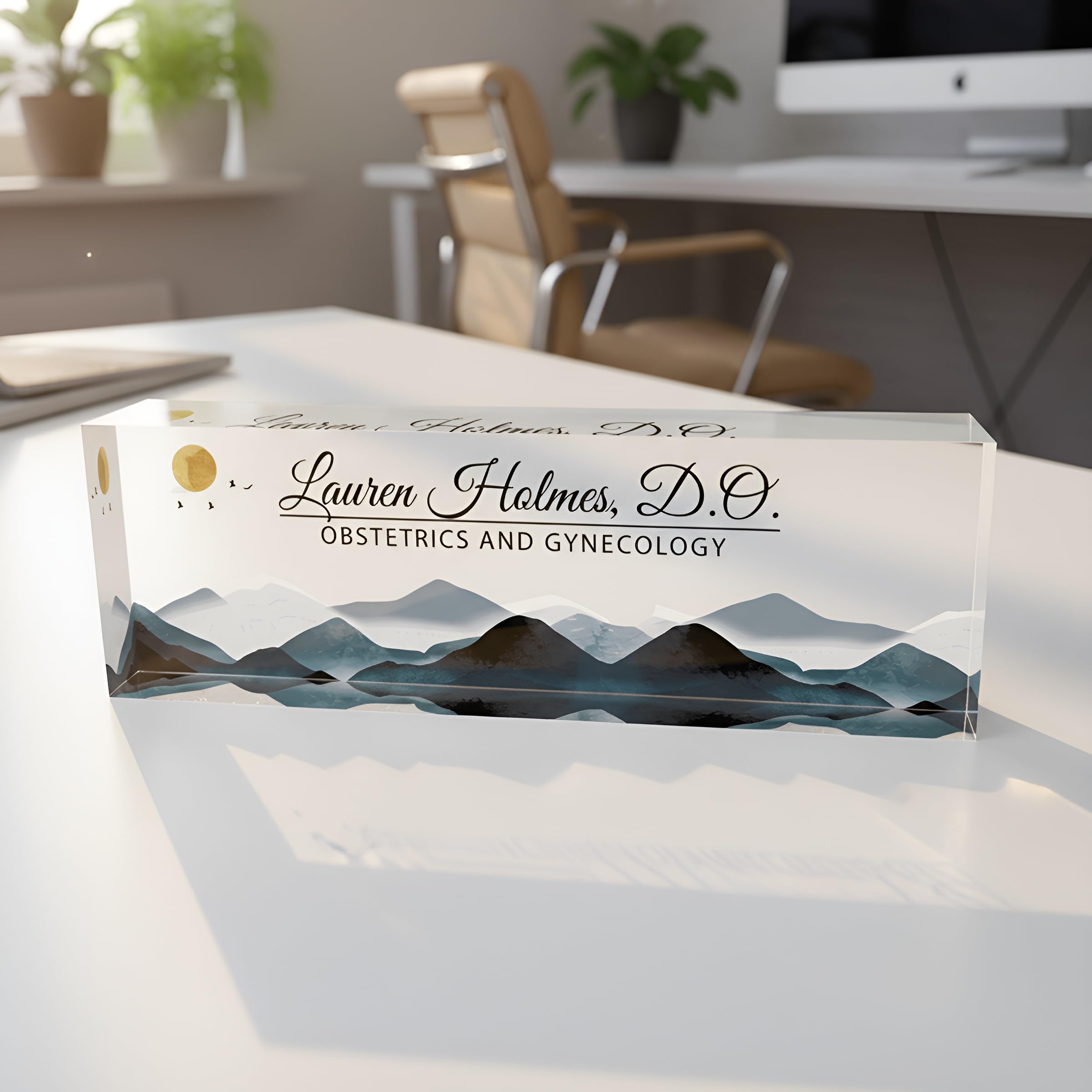 ARTBLOX Personalized Acrylic Desk Name Plate, Mountains Design