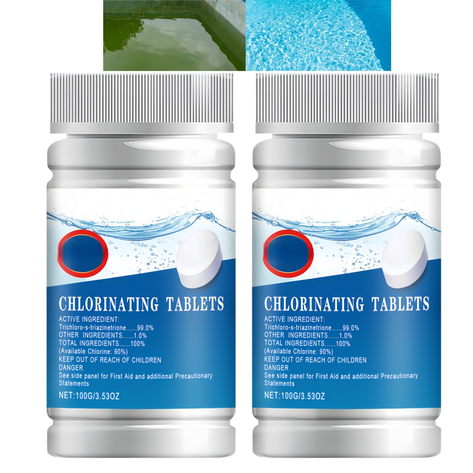 2pcs Chlo/rine Tablets for Pool,Swimming Pool Tablets & Hot Tub Chlorine Tablets,Slow Dissolving Chlorine Tabs for Pools,Paddling Pool,Lazy Spa,Clear Water Formula,Long-Lasting,Gentle Formula
