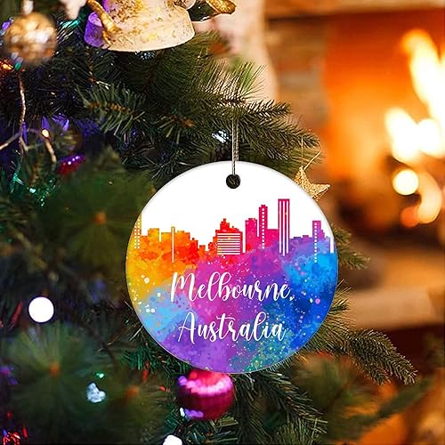 Vista 27 de Two-Side Printed Australia-Canberra Ceramic Christmas Ornament, Novelty for Family Friends Kids, Colorful City Painting Christmas Keepsake Pendants