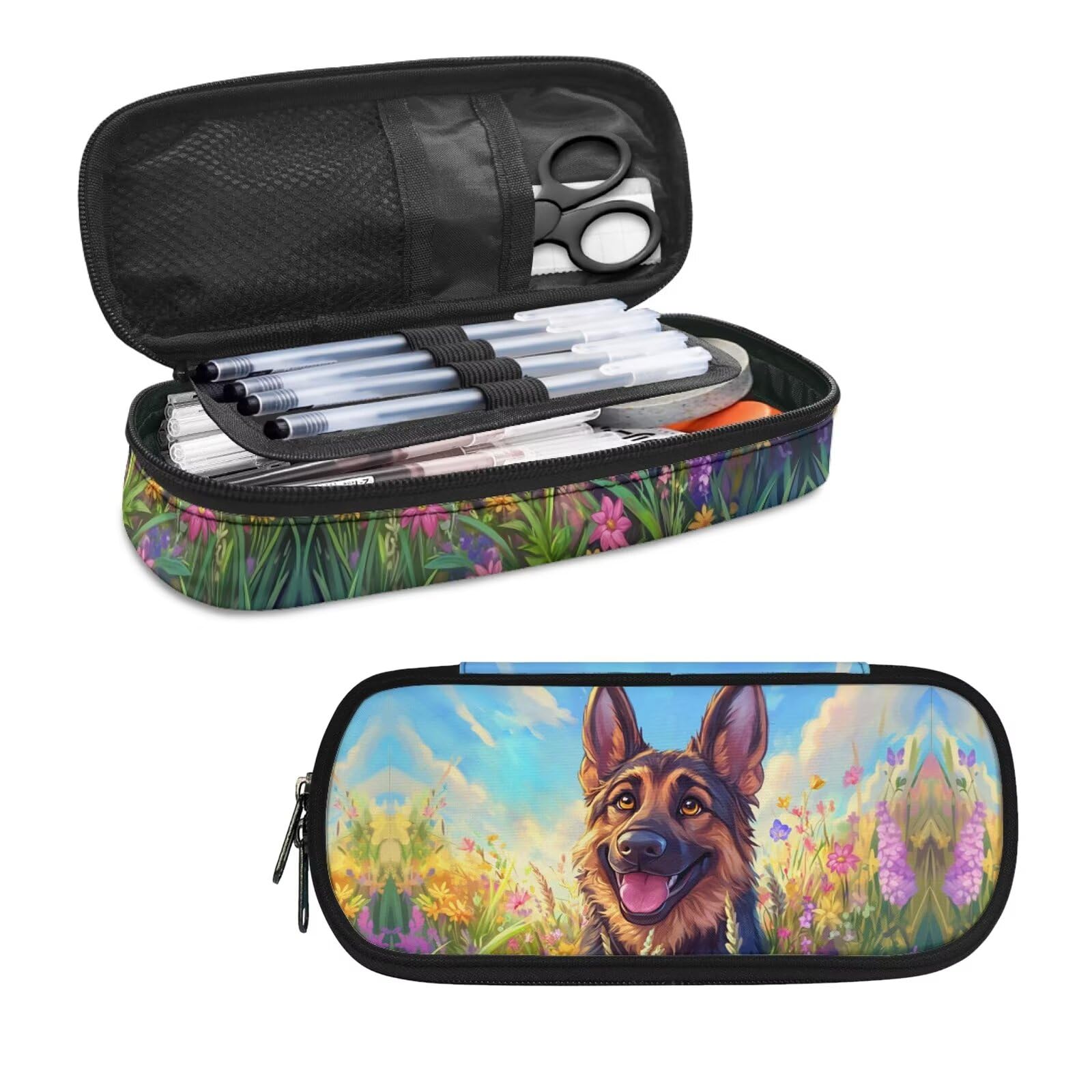 German Shepherds Pencil Case Pouch for Girls Boys Aesthetic Pen Bag Zipper Pencil Pouch Kindergarten Teachers Men Women School Office Supplies