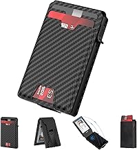 typecase Mens Wallet Card Holder : Pop Up Card Case, Carbon Fiber Leather, Smart, Bifold, RFID Blocking, Slim, Minimalist, Thin, Front Pocket - 9-13 Card Capacitiy | ID Window | Money Clip