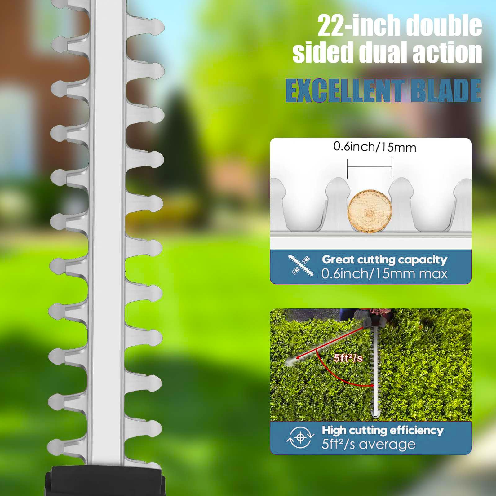 Taille-Haie sans Fil 21V Professionnel, Lame 55cm SK5 à Double Action, Moteur sans Balais (Brushless), avec 2 Batteries Haute Capacité et Chargeur, Coupe 20mm, pour Jardin et Arbustes (2*Batteries)