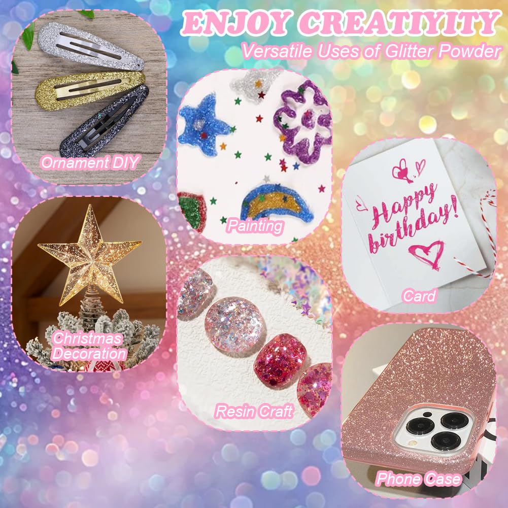 Mélange de paillettes grossières et fines, 48 Couleur Fines Paillettes Loisirs Creatifs, Mélange de paillette irisées, Poudre de Paillette pour le visage, le corps, les yeux, les ongles