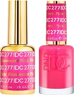 DND DC Gel Polish Set, Pink Collection, UV/LED GelPolish and Air Dry Nail Lacquer, Matching Chip-Free Polish Duo, 277 Fluorescent Pink, 0.5 Fl Oz Each