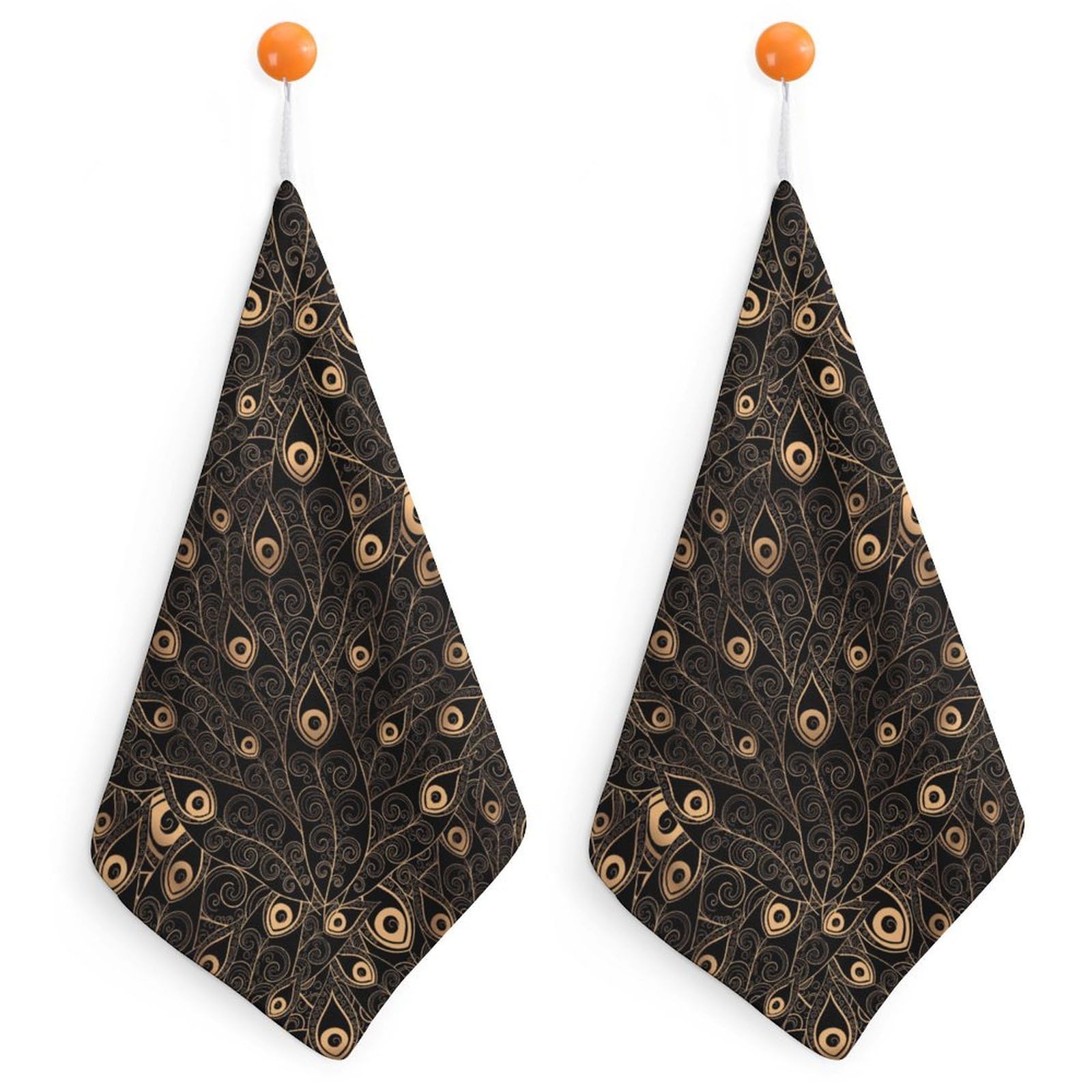 TXFBTRFSA Gold And Black Peacock Feathers Hand Towels with Hanging Loop Kitchen Towel Handkerchiefs Cleaning Cloths