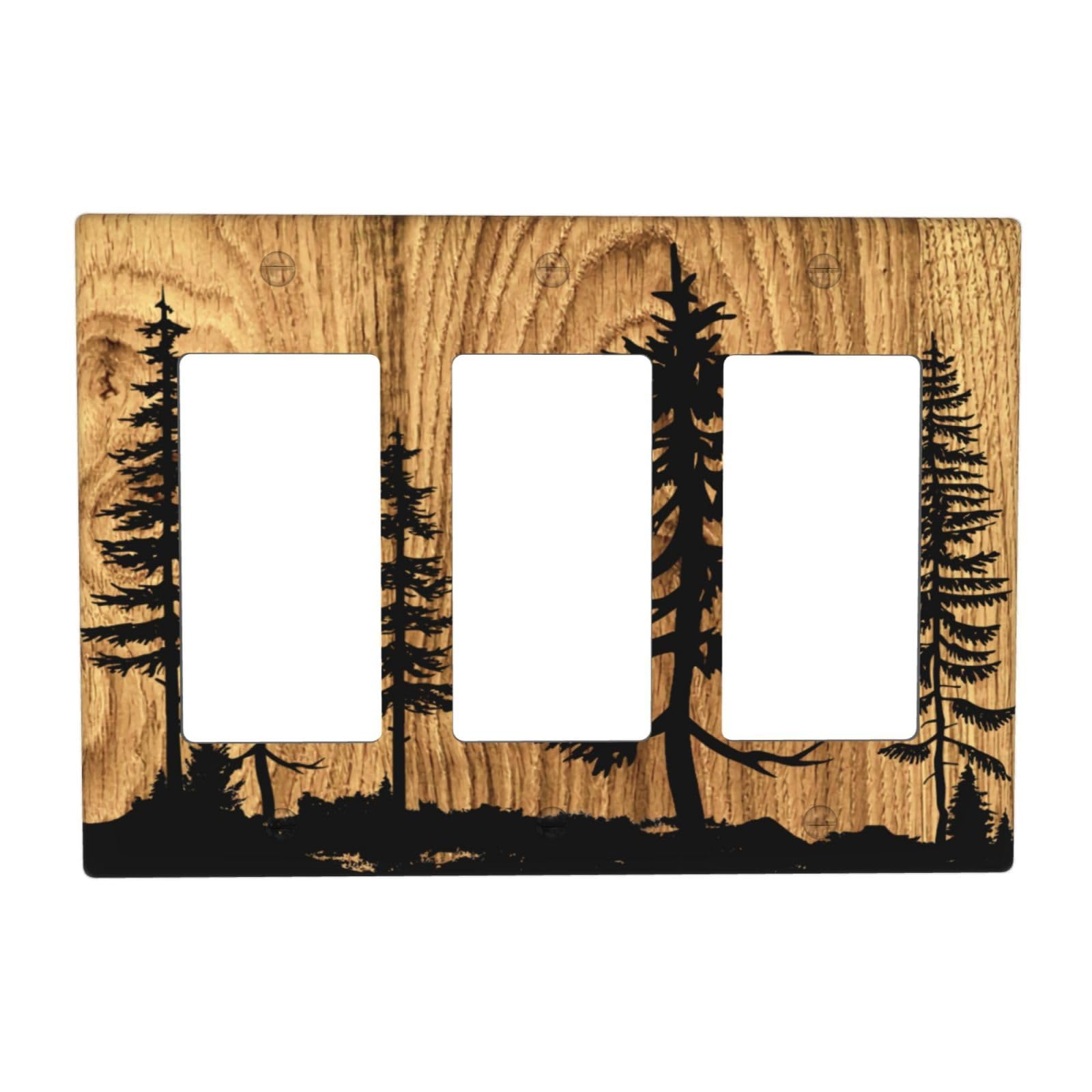 Farmhouse Brown Pine Tree Wood Grain Triple Rocker Light Switch Plates Outlet Covers Rustic Country Decorative 3 Gang Wall Plate Switchplate for