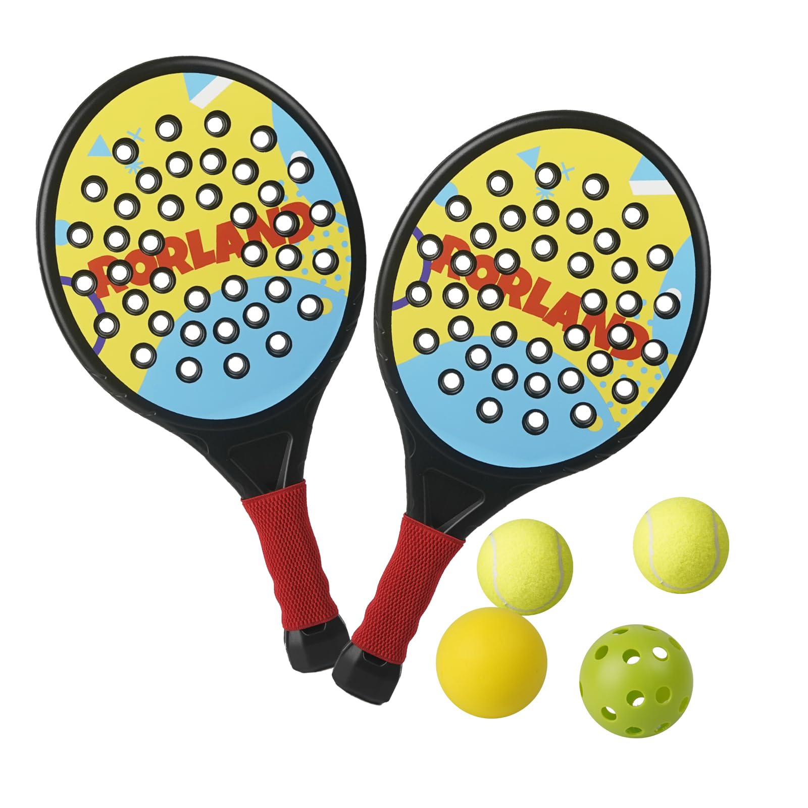 Kids Padel Racket Set of 2– Lightweight, Durable, Ergonomic Grip for Small Hands, Vibrant Designs, Pool Backyard Beach in/Outdoor Game Toys - Fun Gift for Kid or Beginner