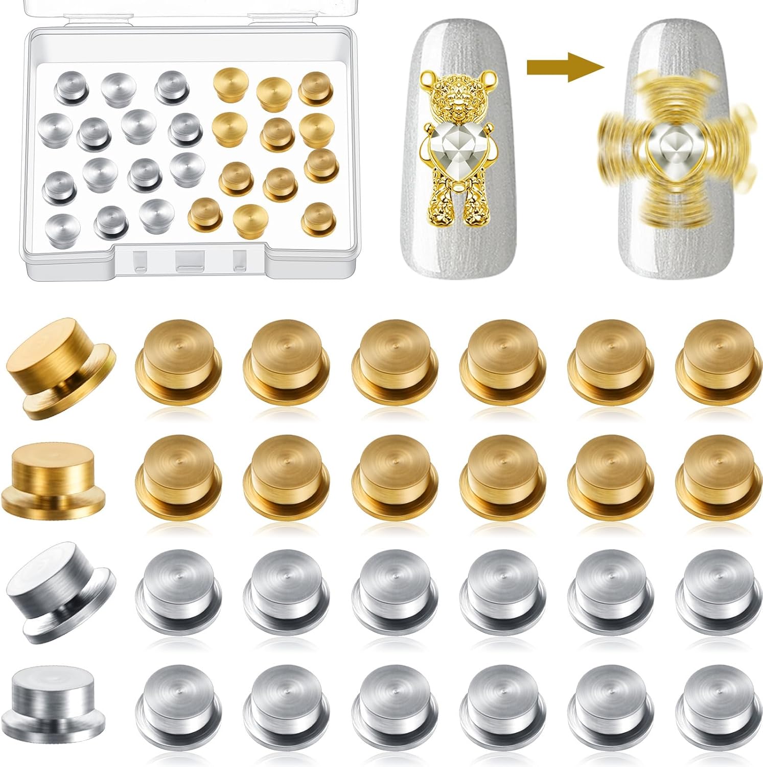 Leelosp 30 Pieces Spinning Nail Charms Nail Art Rotating Charm Bearing Art Tool Rings Jewelry Rotating Tools 3D for Women Girls Crafting Jewelry Accessories