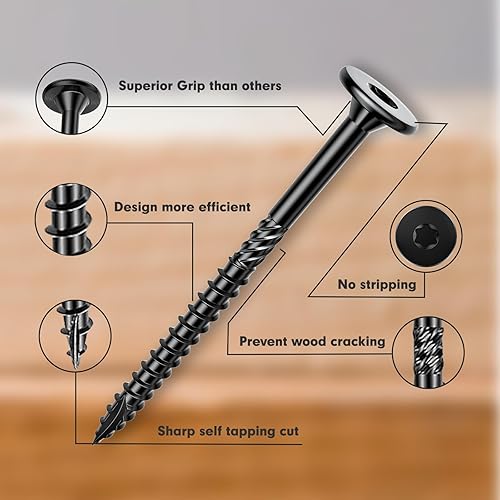 Miniatura 3 de FMhotu Tornillos de cubierta para exteriores resistentes de 4-12 pulgadas, 250 tornillos para madera de cubierta con accionamiento de estrella,