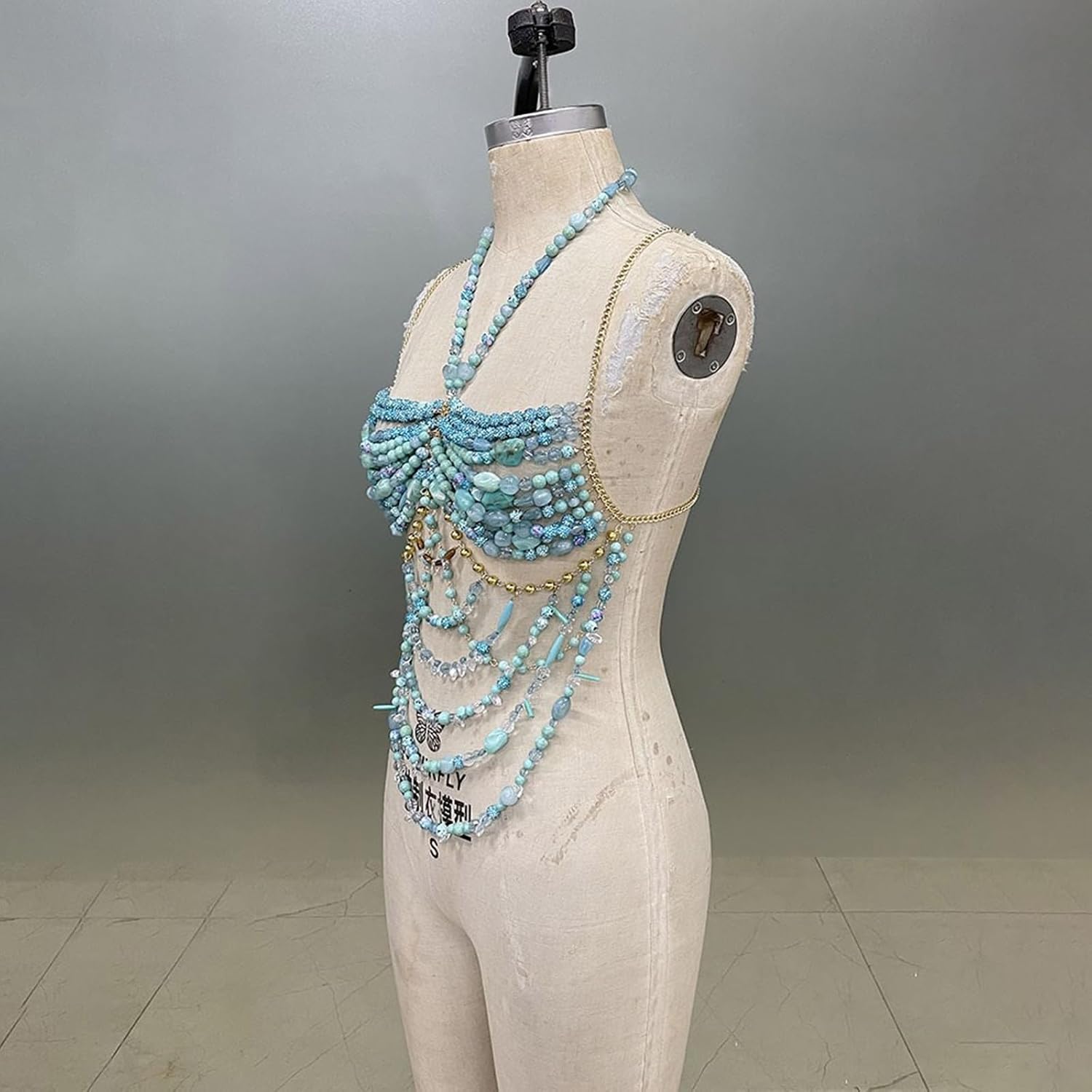 Body Chain, Women Acrylic Beaded Halterneck Tanks Top Sleeveless Fringe Tassels Body Chain Festival Party Wear Chest Chain Vest