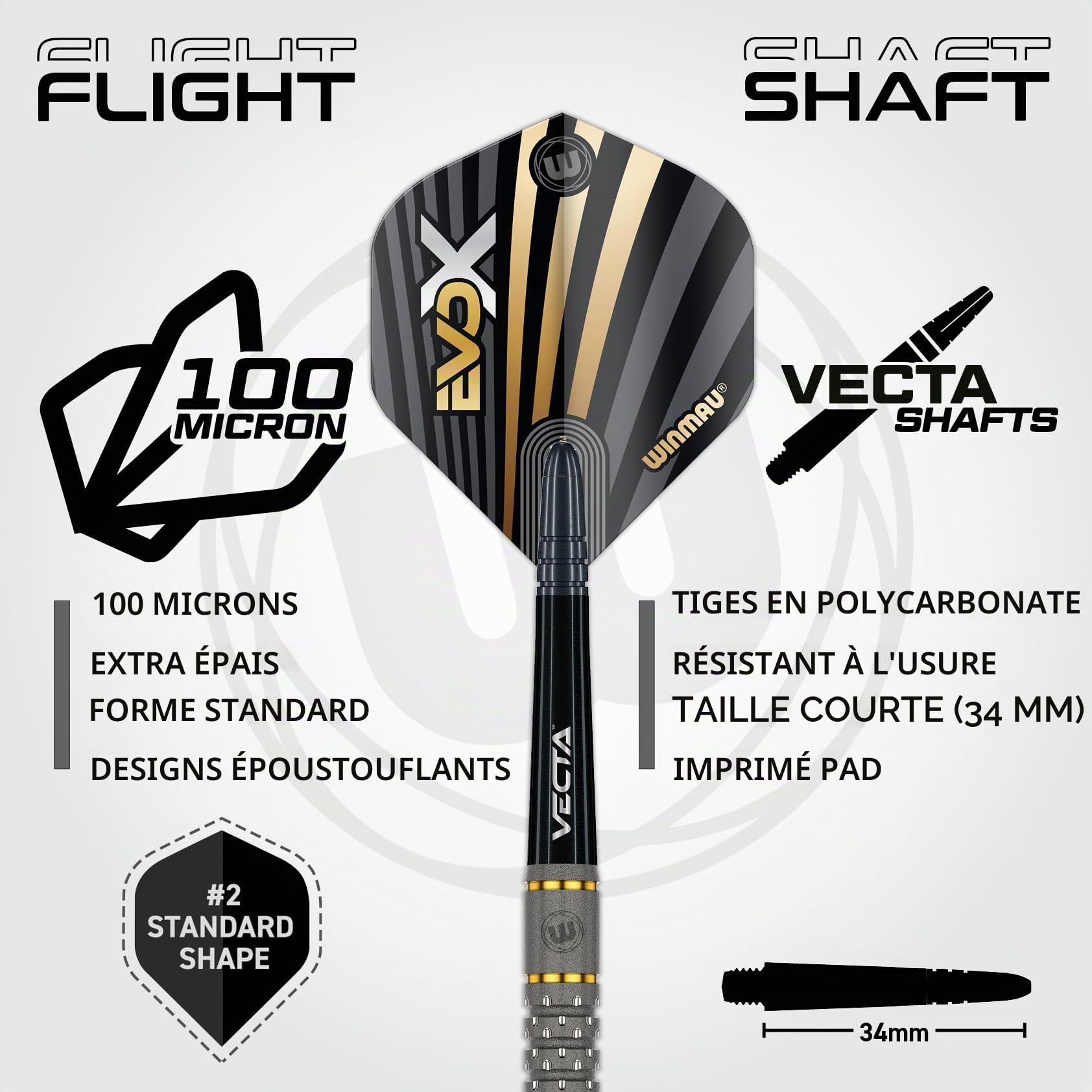 WINMAU – Michael Van Gerwen MvG - EvoX Jeu de fléchettes Professionnel avec ailettes et tiges - Disponible en Pointe Souple 18 g/Poids Total 20 g et Pointe en Acier 21 g, 22,5 g et 24 g