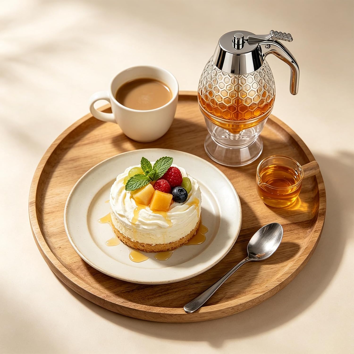8oz Honey Dispenser No Drip, Plastic PS Honey Dispenser with Stand Press Design Clear Syrup Pot for Coffee Bar Breakfast Table & Picnic