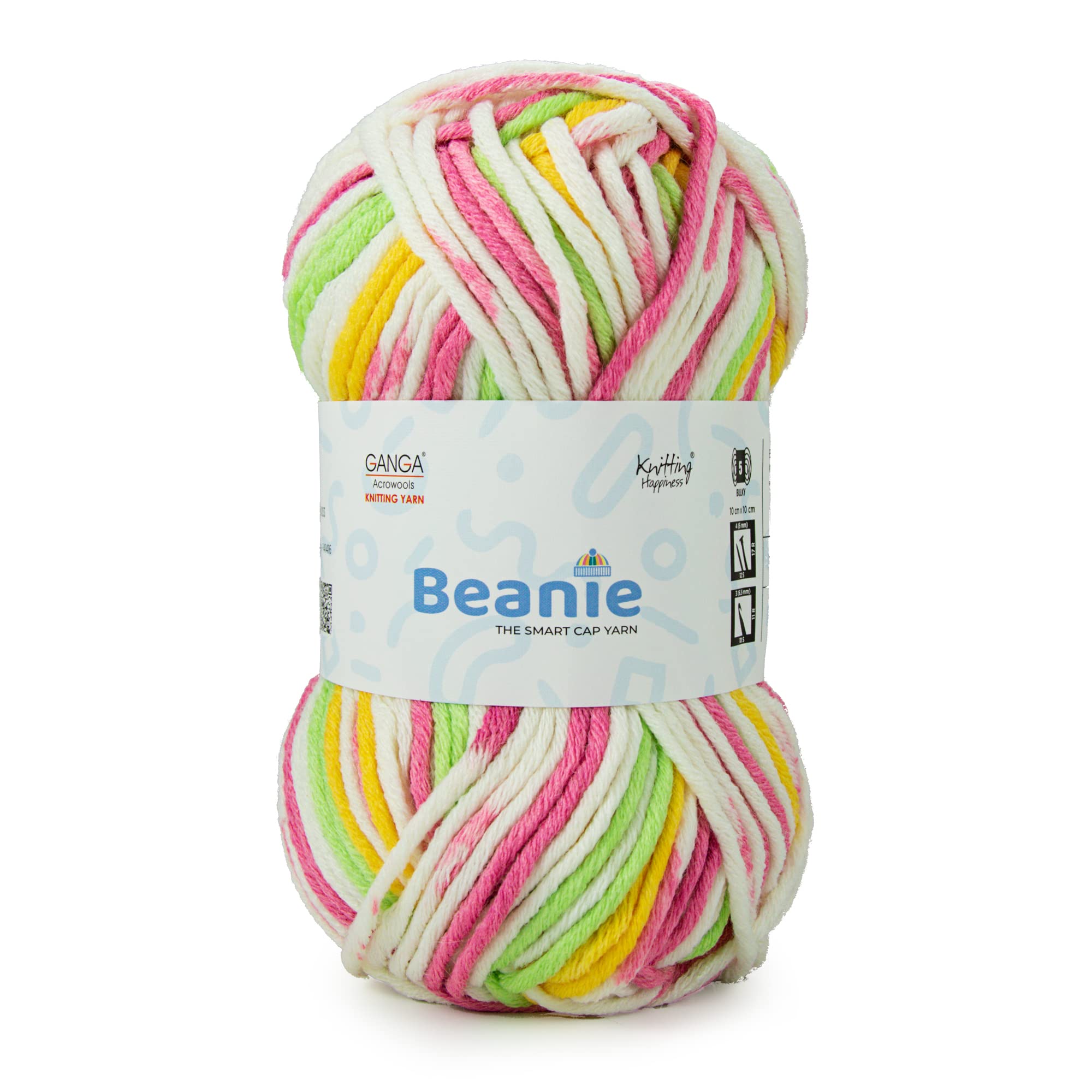 Ganga Acrowools Beanie Yarn, 90% Acrylic 10% Wool. Pack Of 1 Ball - 80Gms. Shade No -Bne012, Multicolor