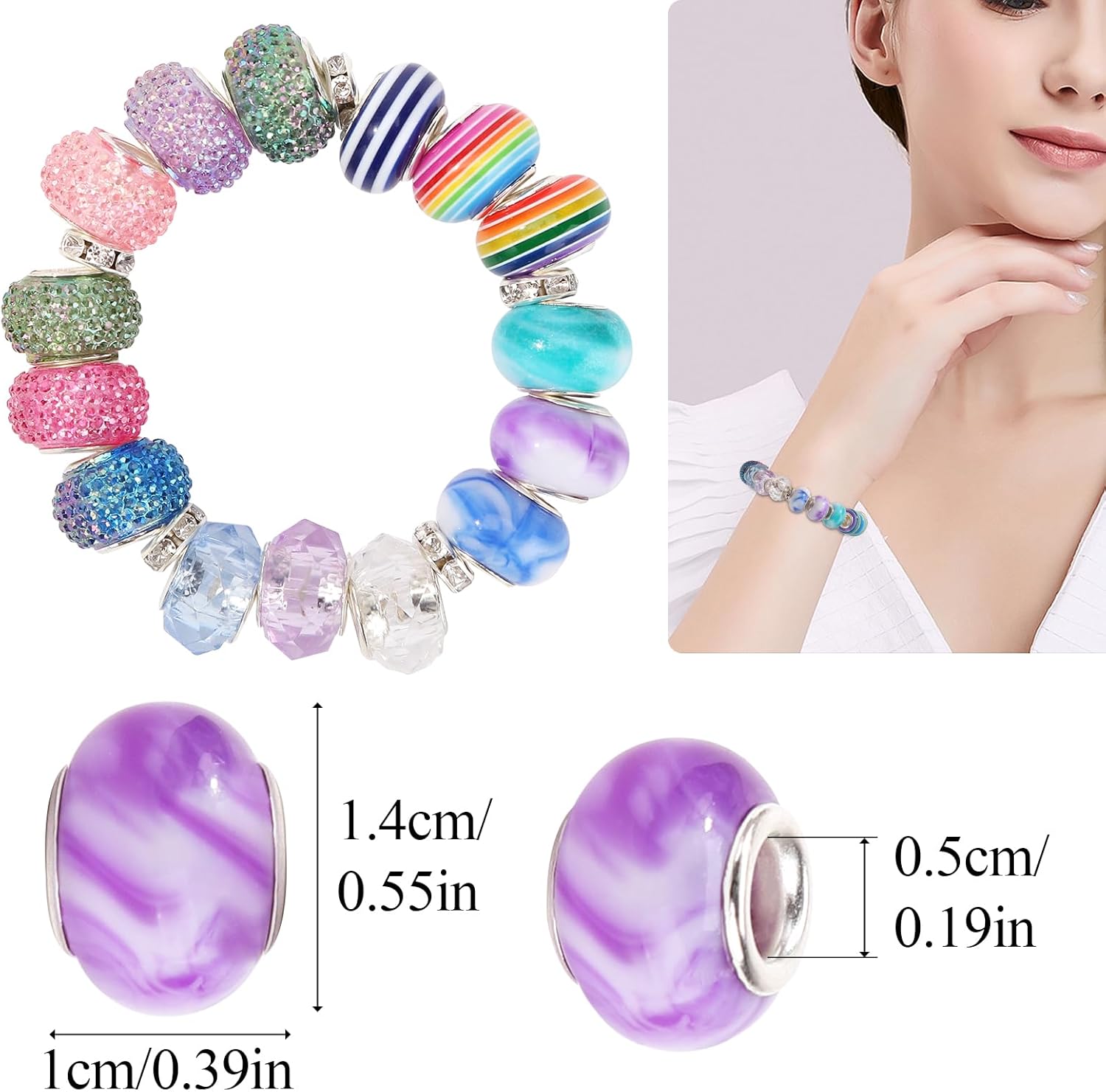 375PCS Large Hole Beads/100PCS Spacer Bead for Jewelry Making Bulk European Craft Beads Assortment European Large Hole Spacer Bead Mixed Color Jewelry Beaded for Jewelry Making