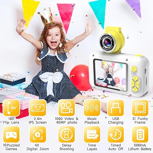 Miniatura 2 de Kid Camera,ARNSSIEN Camera for Kid,2.4in IPS Screen Digital Camera,180Flip Len Student Camera,Children Selfie Camera with Playback