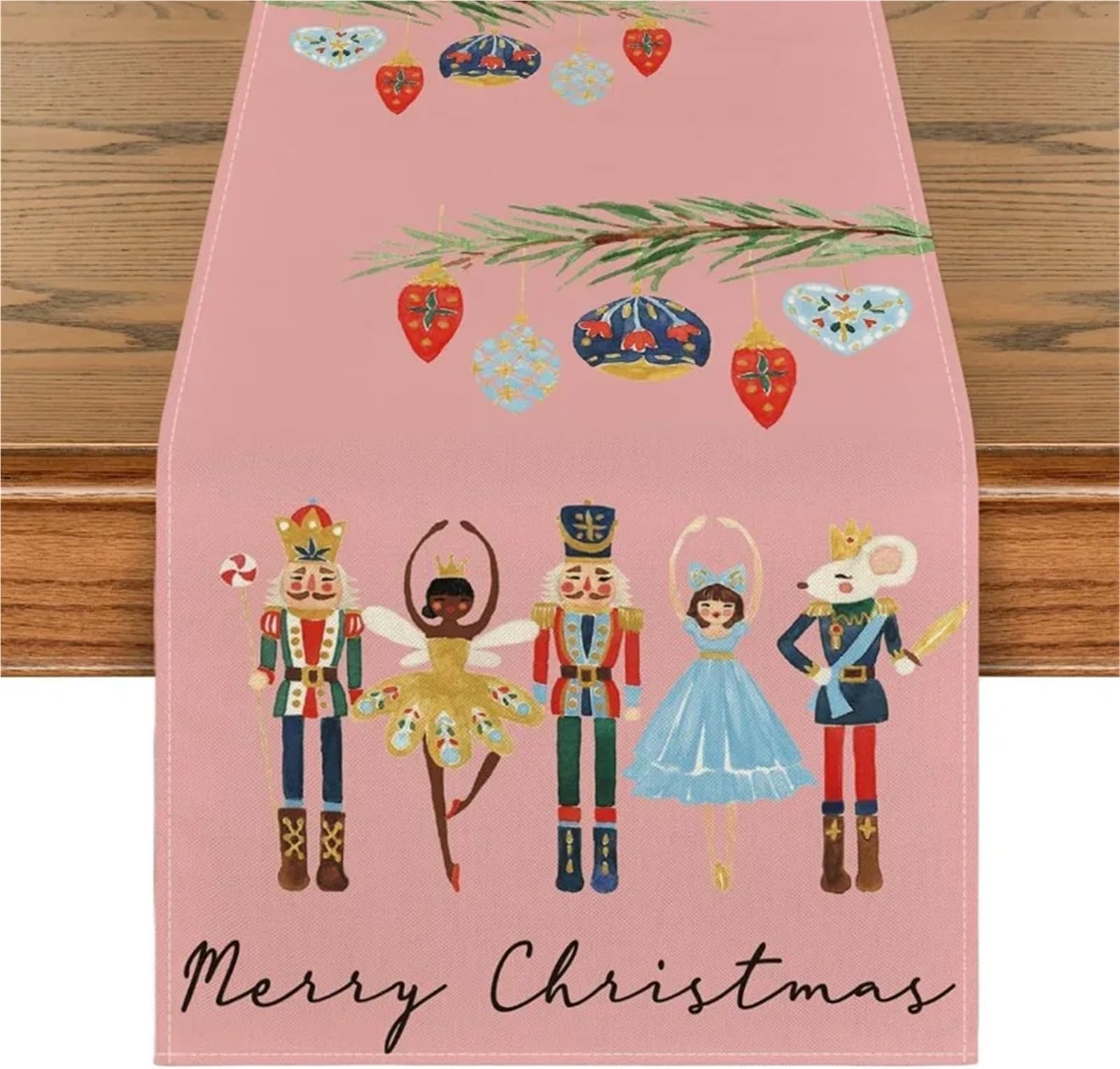 Elegante y lujoso Camino de mesa de lino rosa navideño, mantel de ambiente festivo, mesa de centro, Fireplace, cubierta de armario, decoración de cena de Boda en Cocina casera Regalos navideños(1,180x