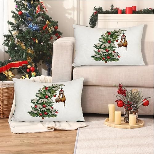 Miniatura 7 de RABUSOFA Fundas de almohada de Navidad de invierno de 12 x 20 pulgadas, decoraciones de árbol de Navidad, fundas de almohada decorativas, fundas de