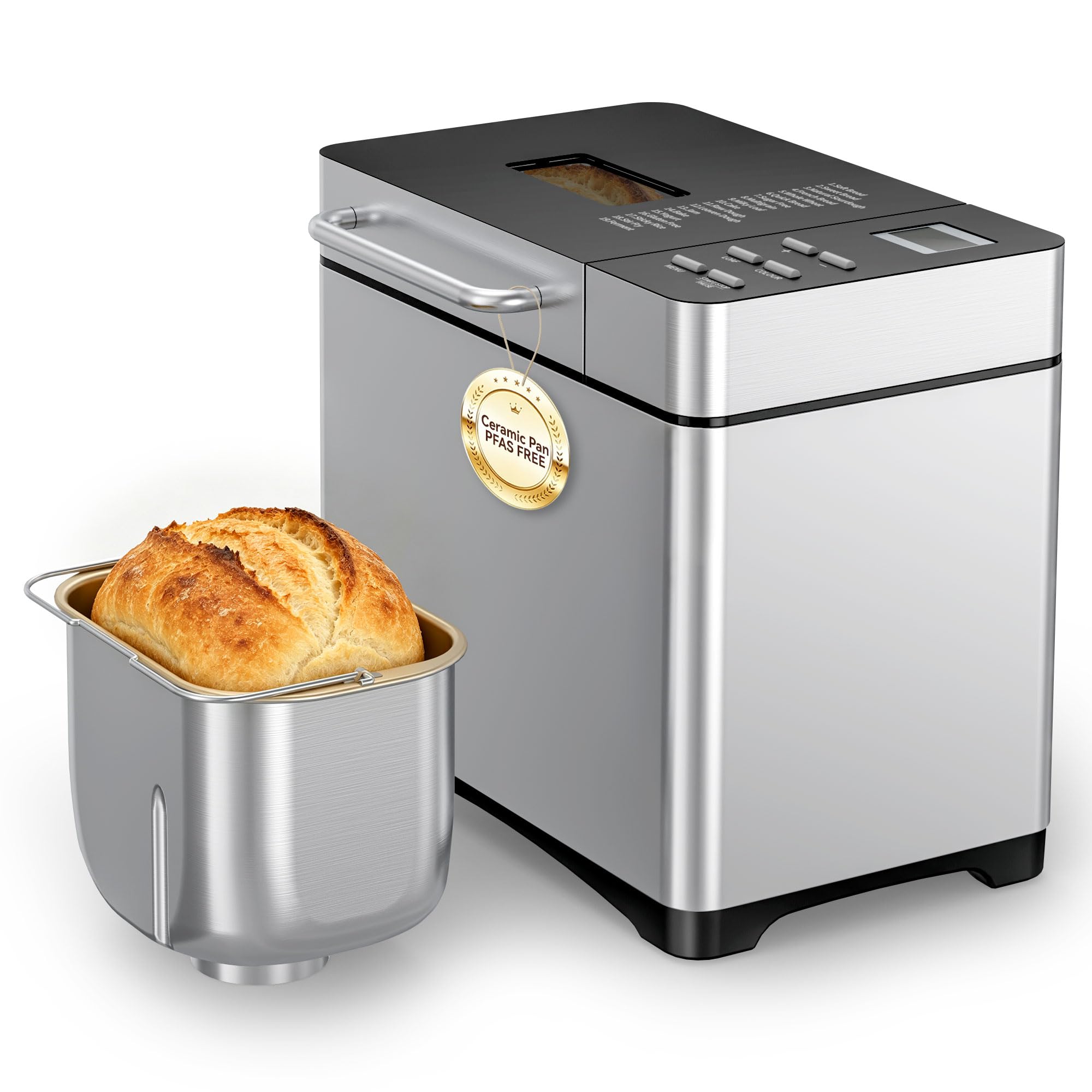 Manastin 19-in-1 Bread Maker, 2LB Bread Machine with Fruit and Nut Dispenser, Stainless Steel Housing, Nonstick Baking Pan, 2 Pound Bread Maker Machine, Ideal Kitchen Gift for Home Bakers