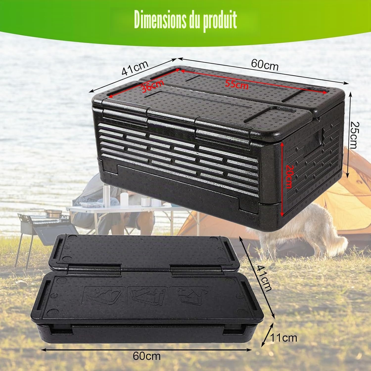 Boîte Isotherme Pliable, Boite Thermique avec Couvercle Intégré, Multifonction Glaciere Isotherme pour Camping, Pique-niques, Transport des Aliments