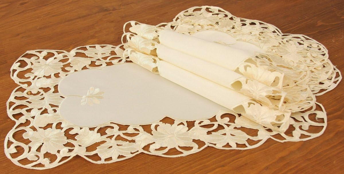 Daisy Lace Embroidered Cutwork Spring Placemats, 12 by 18", Set of 4