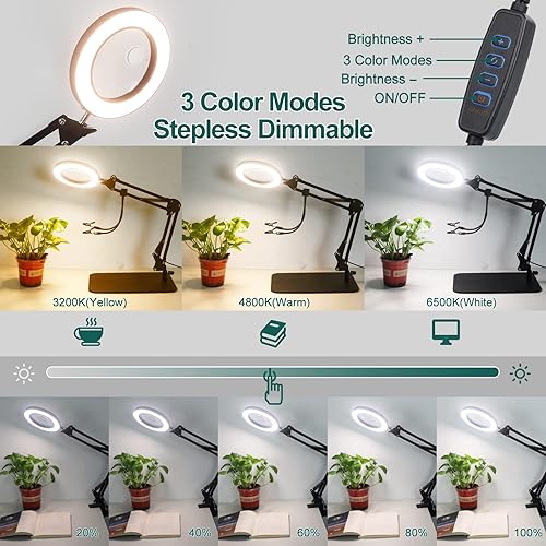 Miniatura 6 de Toolour Estación de retrabajo de aire caliente, pistola de calor de soldadura SMD, pantalla F/C, 110V, lupa iluminada 5X y 10X con soporte, lámpara