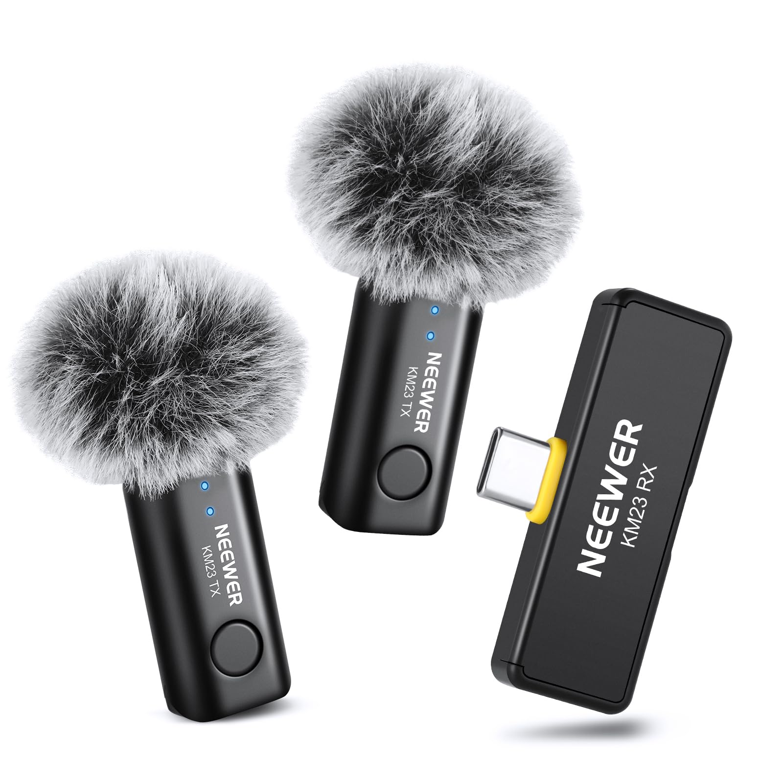 Neewer Kit Microfono Lavalier Wireless per USB C, Microfoni a Condensatore Omnidirezionali Compatibili con iPhone 15 Samsung Android Phone, Mini Lav Mic Anti Rumore per Vlogging Streaming Live, KM23