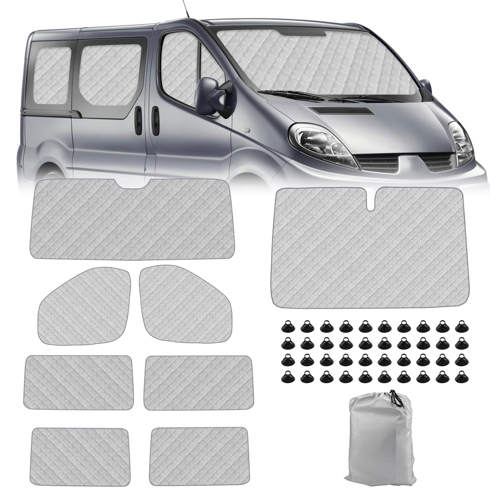 Sonnenschutz Auto Frontscheibe Ersatz für 2015-2025 Renault Trafic LWB, 8 STK Faltbarer Sonnenschutz für Auto Innenabdeckung, Internes Thermomatte Set mit Aufbewahrungstasche