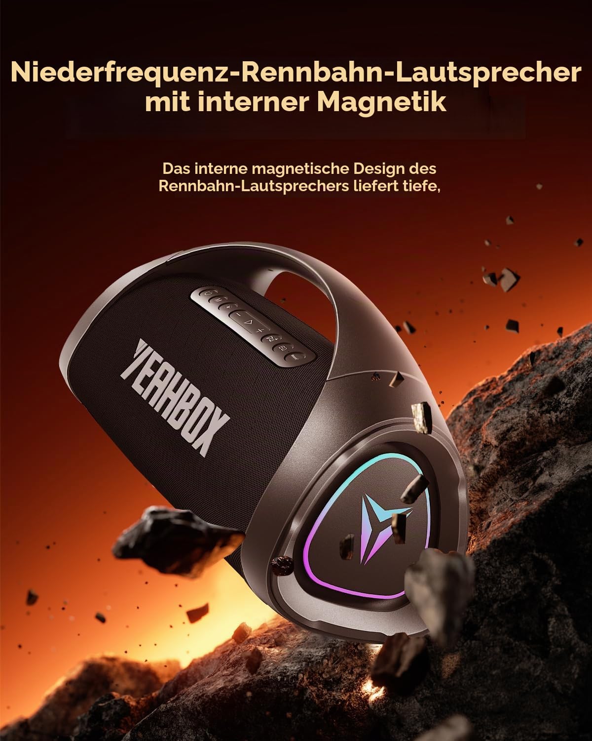 YEAHBOX Sonic Boom Max 300W Bluetooth Lautsprecher mit Massivem Bass, IPX67 Wasserdichter Tragbarer Lautsprecher mit Subwoofer/Equalizer/5 Playern/BT 5.3/Schnellladung, Außenlautsprecher