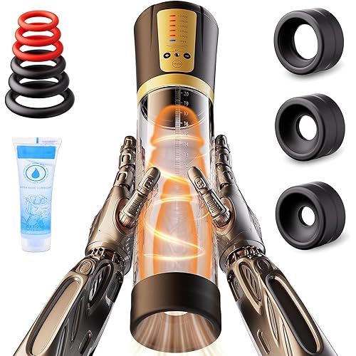 Male Penis Pump Sex Toys, Automatic Enlargers & Extend Pump for Men with 5 Training Modes, Adult Toys for Men Electric Penis Entender Erection Pumps, Sex Toys - Pumps & Enlargers (6 Cock Rings)