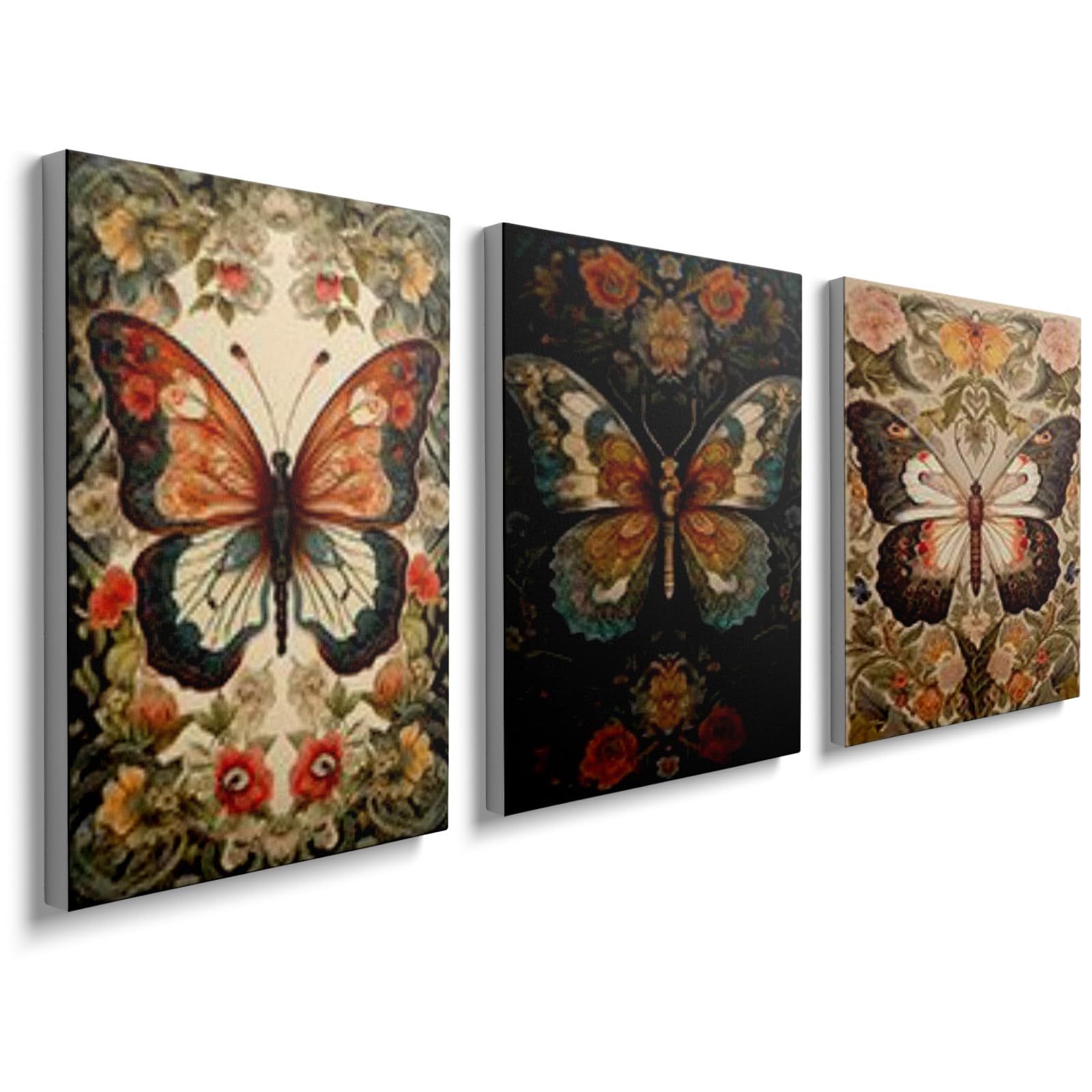 prinfantasy 3 Panels Framed Canvas Wall Art Abstract Butterfly Pictures Printing Poster Canvas Prints Wall Decor for Bedroom Living Room Bathroom Office Ready to Hang 30x40cmx3 Pcs GBYH1005