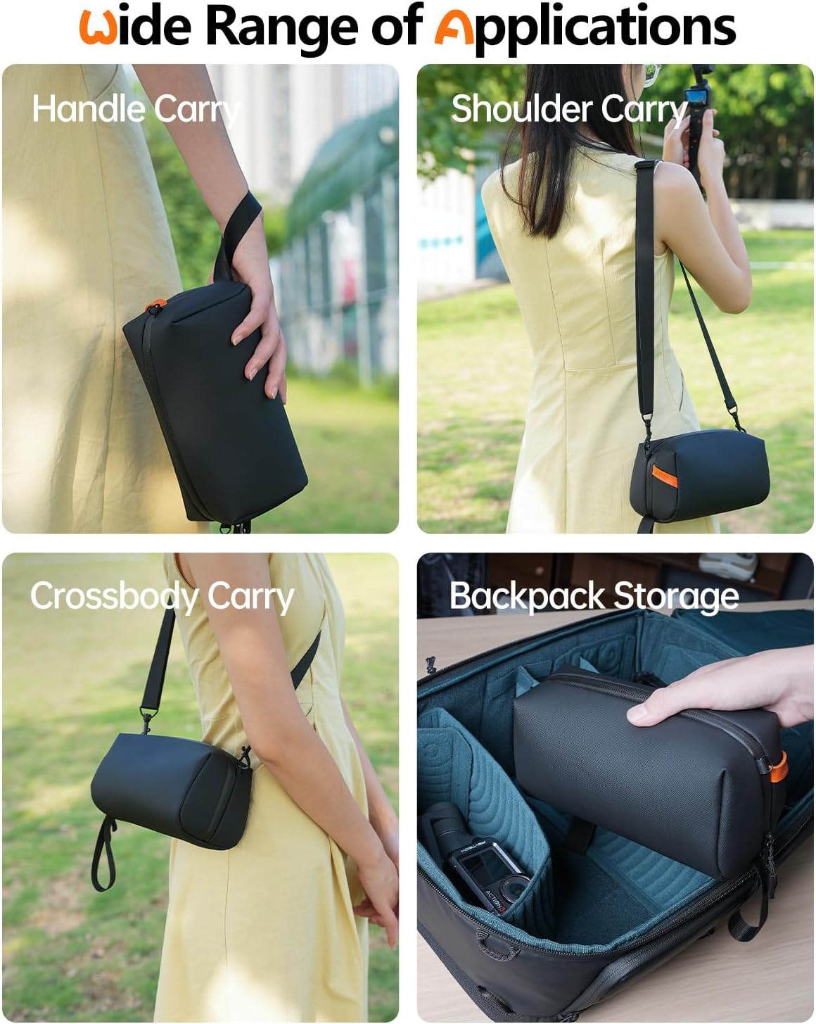 LKTOP Pocket 3 Carrying Bag Xtra Muse Case, Compatible with DJI Osmo Action 6/5 Pro/4/3, Mobile 6/7, Insta 360 X4 Camera Accessories, PU Portable Shoulder Bag Waterproof Storage Handbag (8×4×4 In) - Image 4