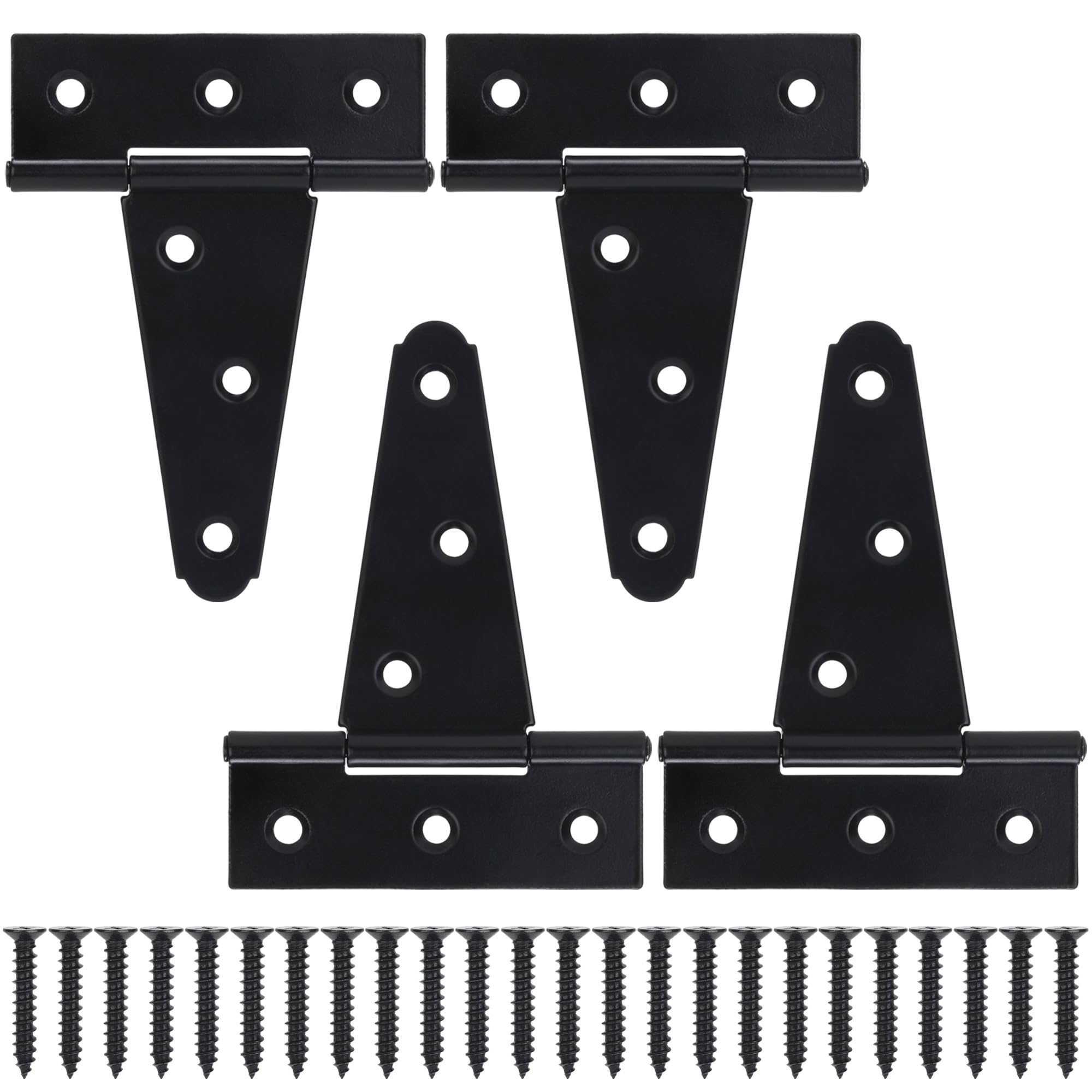 4 Inch T-Strap Gate Hinges, Heavy Duty Shed Door Hinges, Black Tee Hinges for Wooden Fences, Yard Gates, Rustproof Wrought Iron Hardware, 4 Pack
