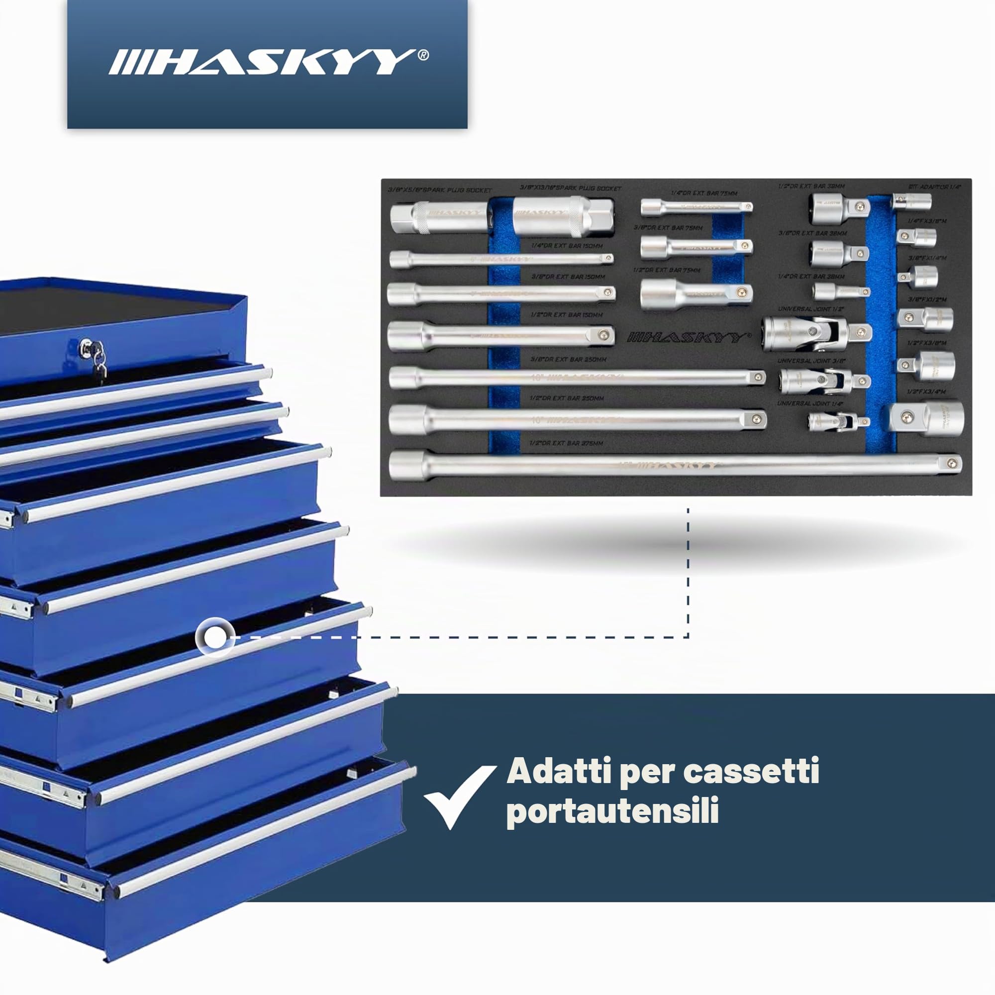 HASKYY Kit di prolunga per chiave a bussola 1/4 3/8 1/2" cricchetto a cricchetto adattatore di estensione per giunto cardanico set dado