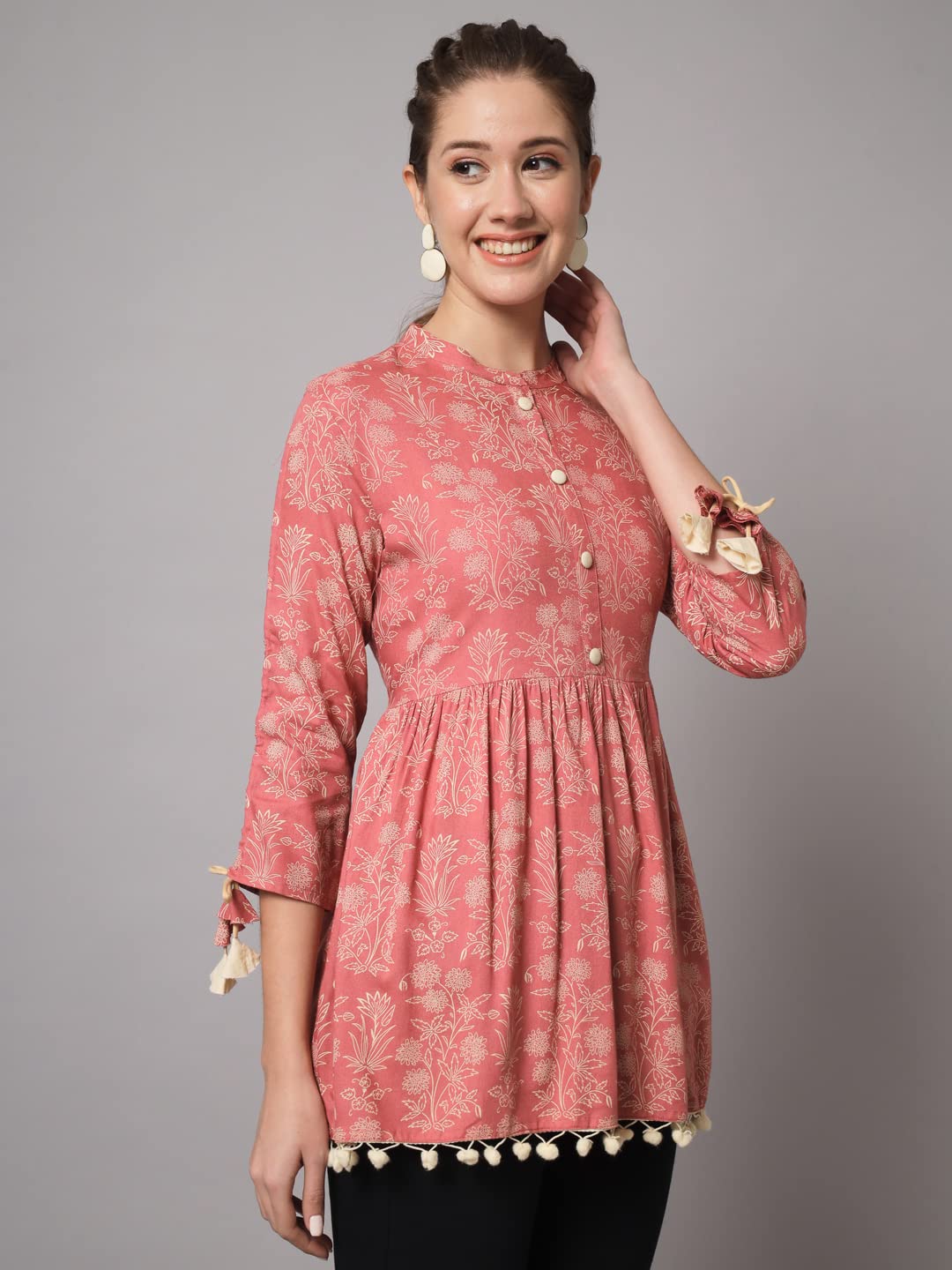 KBZ Womens Rayon Printed Regular Fit Flared Kurta (Peach_XXL) 3
