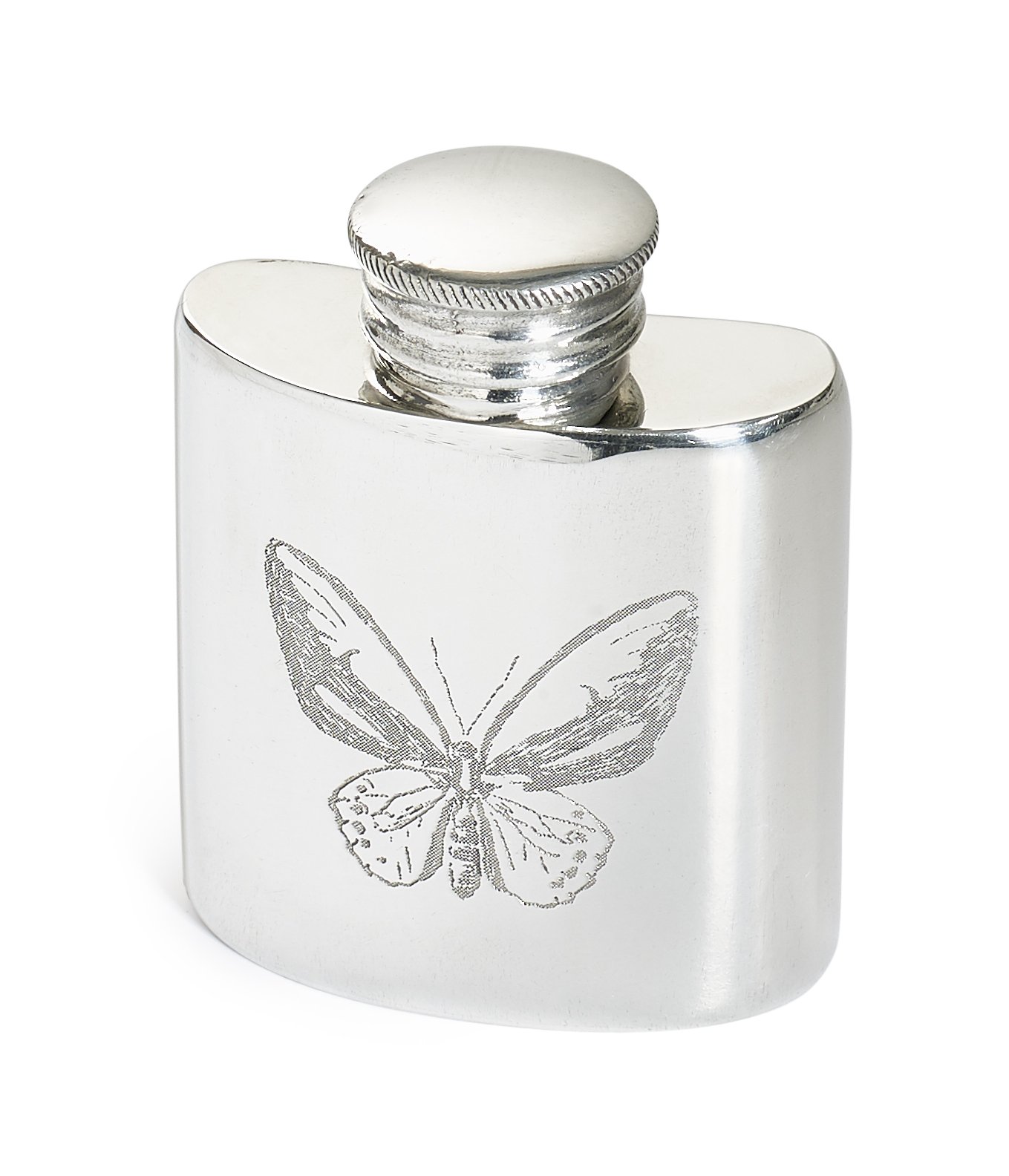 Wentworth Pewter - Small, Tiny Butterfly Pewter Flask, Purse Size, 1oz Capacity