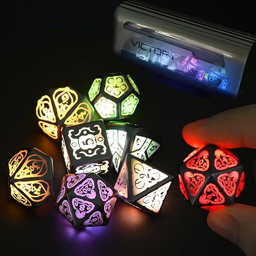 Juego de dados DND, juego de dados poliédricos iluminados, 7 dados electrónicos LED brillantes, juego de dados poliédricos D&D para juego de rol de