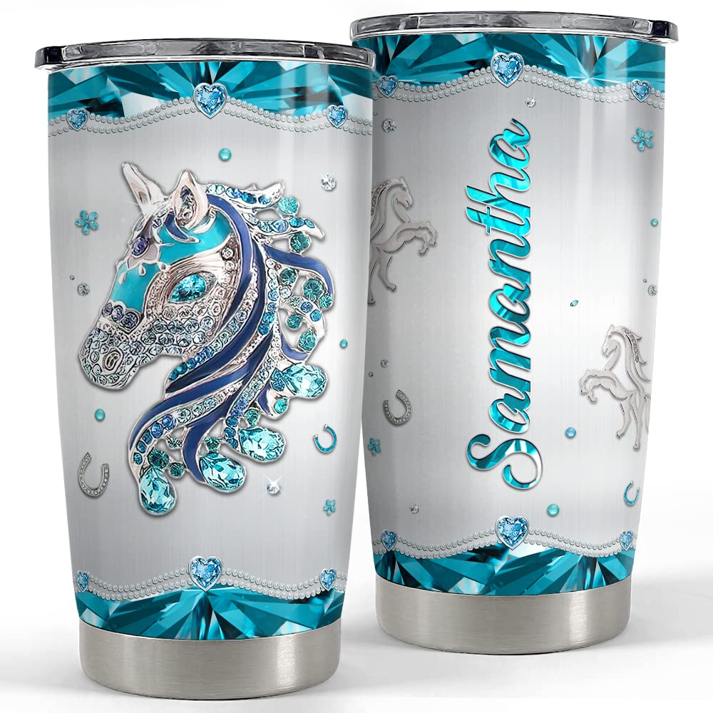 SANDJEST Personalized Horse Tumbler Jewelry Drawing Style 20oz 30oz Tumblers with Lid Gift for Women Girl Daughter Sister Animal Lovers Christmas
