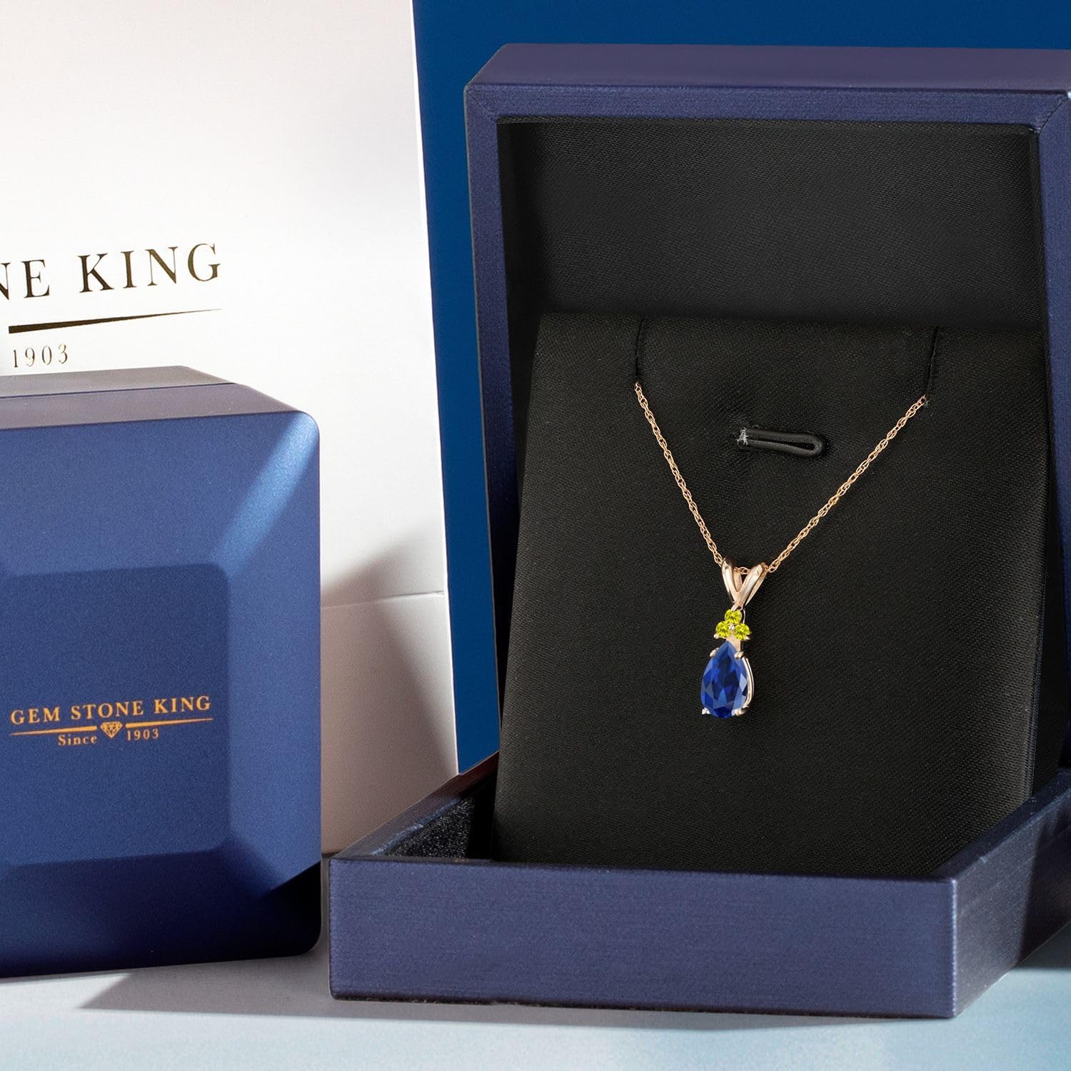 Gem Stone King 14K Yellow Gold Blue Created Sapphire and Canary Diamond Pendant Necklace for Women | 1.19 Cttw | Gemstone September Birthstone | Pear Shape 8X5MM | With 18 Inch Chain - Image 5